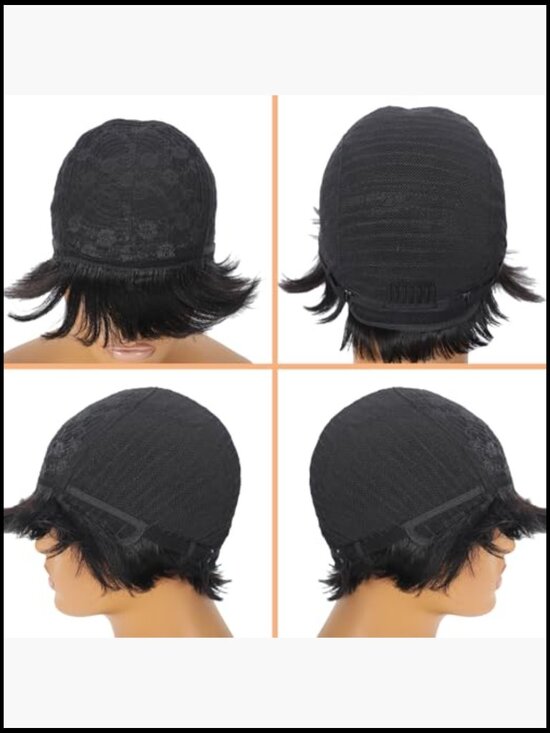 Short Human Hair Pixie Wig with Bangs Layered Bob Machine Made Daily Wear